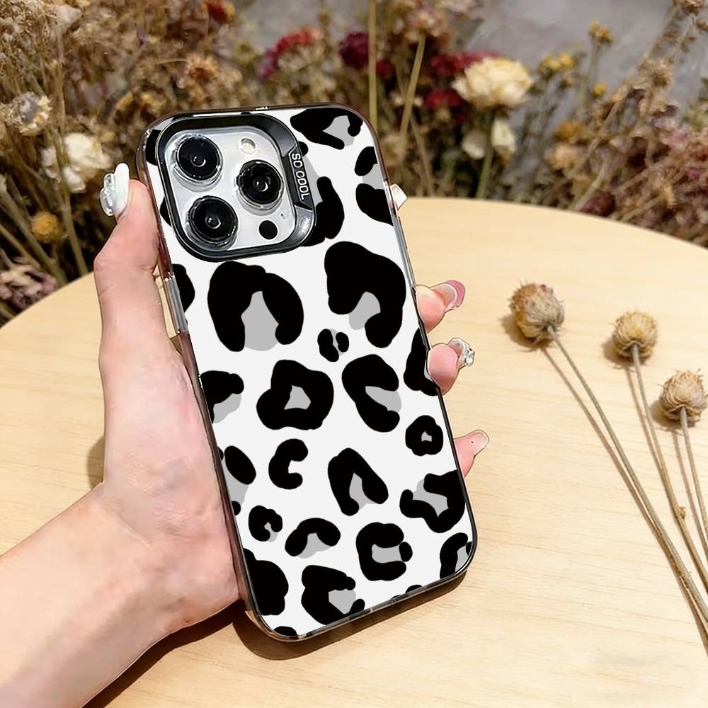 Black leopard print Phone Case For iPhone 17,16,15,14,13,12,11 Plus,Pro Max,XS,Colorful Silver Phone case Funda Cover
