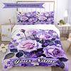 3PC Custom Name Purple Roses Garden Bedding Set Duvet Cover Closure Includes 1 Duvet Cover & 2 Pillowcases for Bedroom