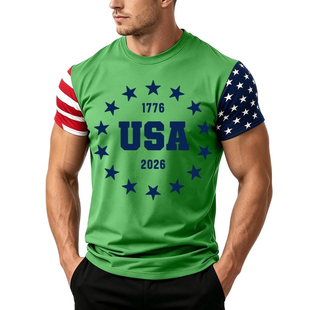 Men's Independence Day Flag Print Short Sleeve T-Shirt, Loose Casual Daily Summer Tops