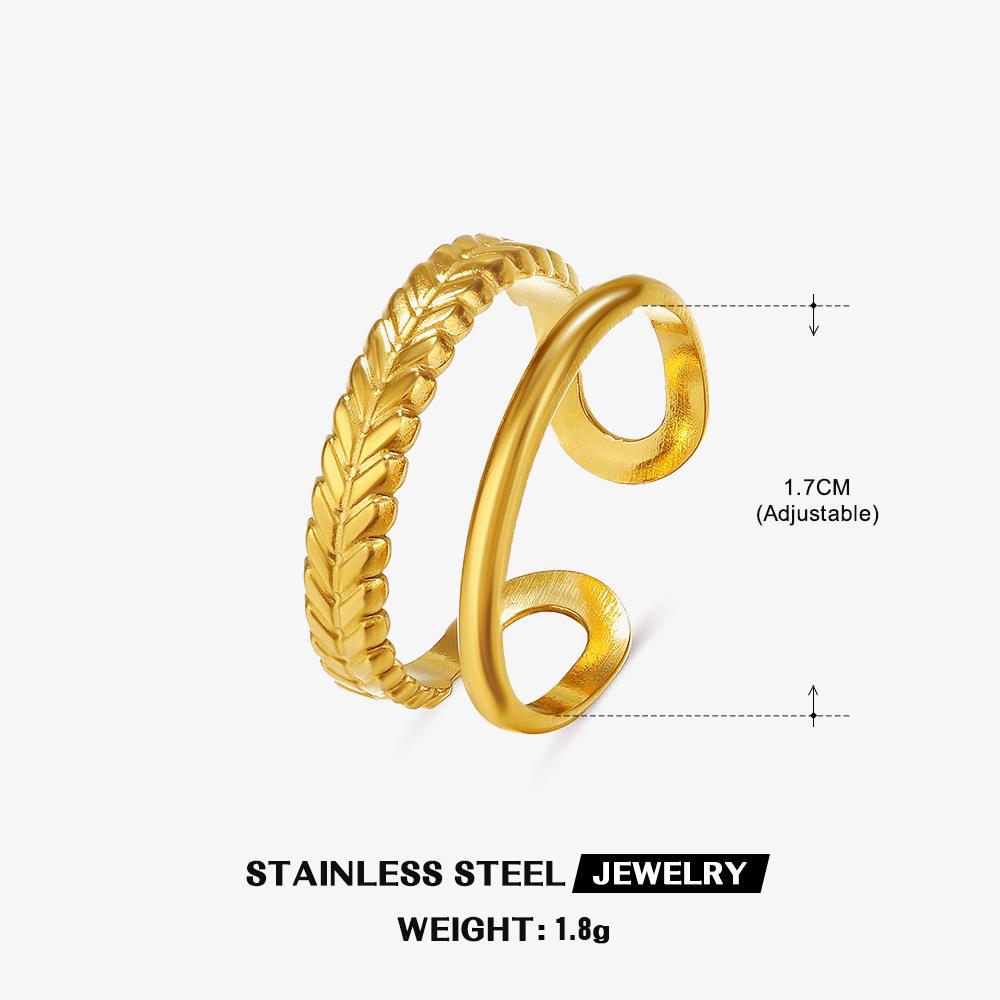 

Double Layer Stainless Steel Open Ring Women s Gold Color Wheat Ear Rings Fashion Zircon Birthday Gift Wholesale resizable