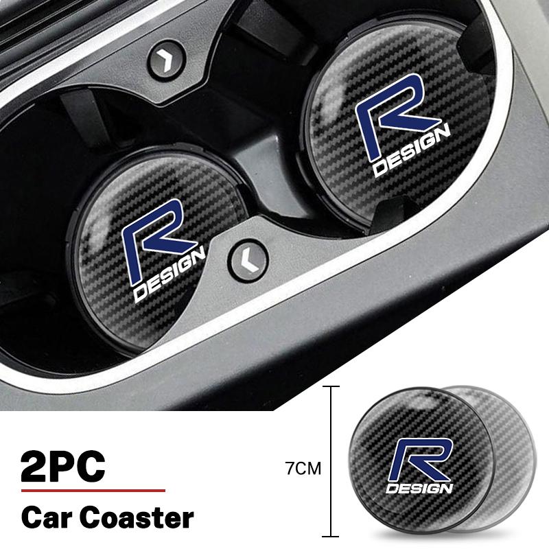 2pcs Carbon Fibre Car Coaster Anti-Slip Drink Mat For Volvo XC90 V90 V60 XC60 V40 S80 S60 S90 C40 XC40 V70 XC70 C30 C70 Rdesign