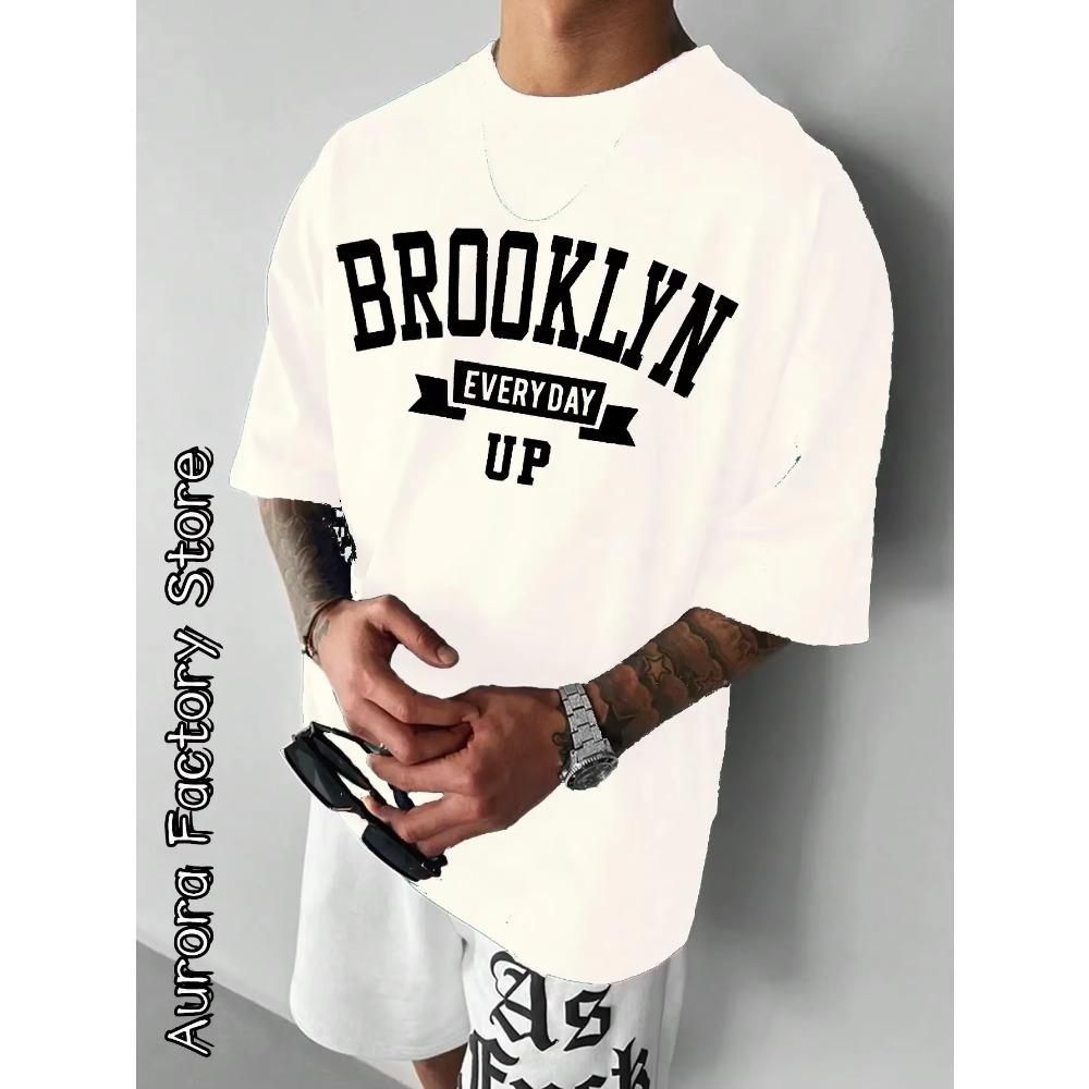 Summer Men Cotton T-Shirt Brooklyn Printing Tops Tees Male Fashion Letter Camiseta Short Sleeve Clothing Harajuku Streetwear