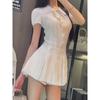 Huge good-looking college-style lapel black dress, women's elegant new models, especially beautiful waist skirt, early summer wear