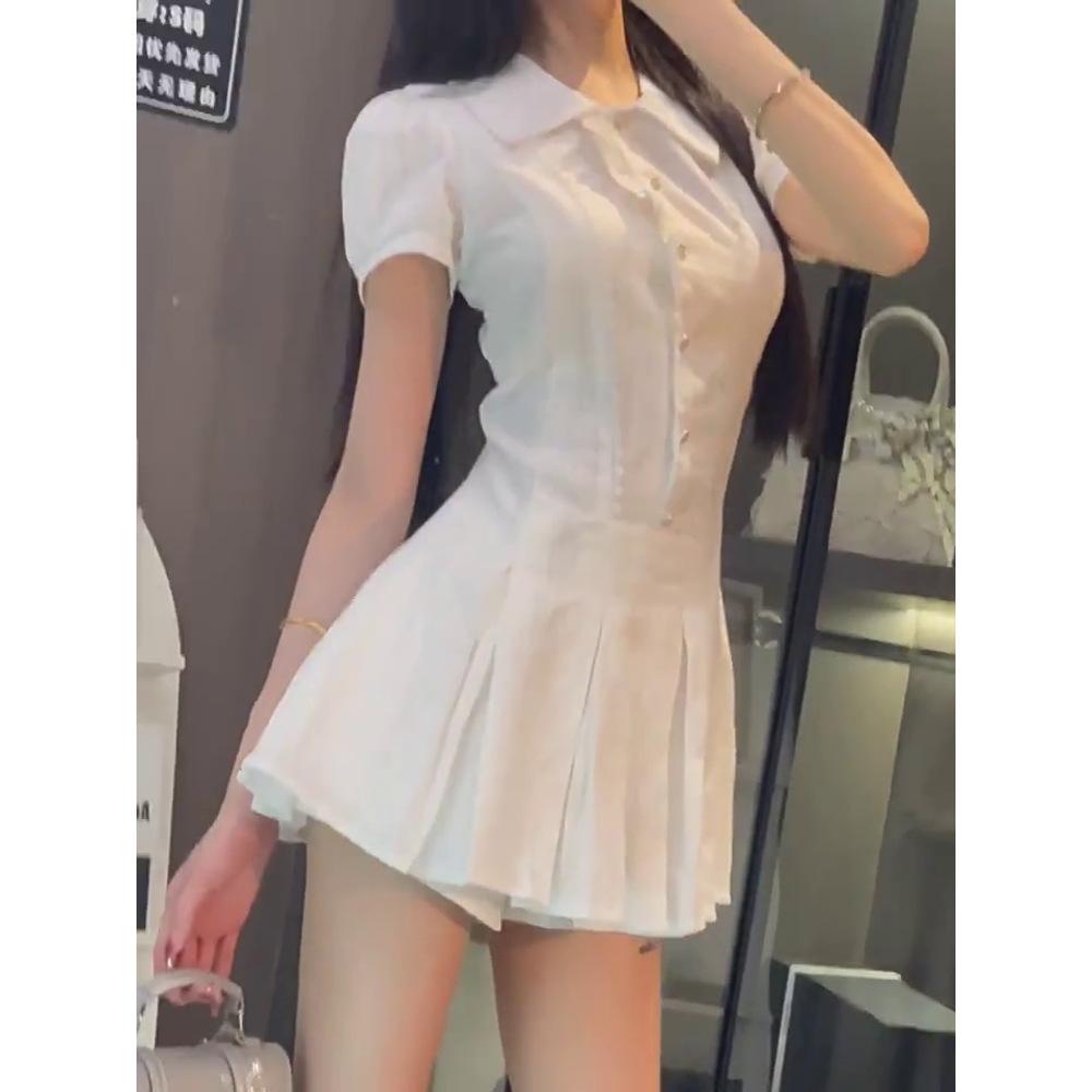 Huge good-looking college-style lapel black dress, women's elegant new models, especially beautiful waist skirt, early summer wear