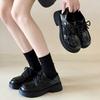 Black Flat-bottomed Lace-up British Style Small Leather Shoes Women's 2025 New Summer and Autumn College Style with Skirt Loafers Single Shoes