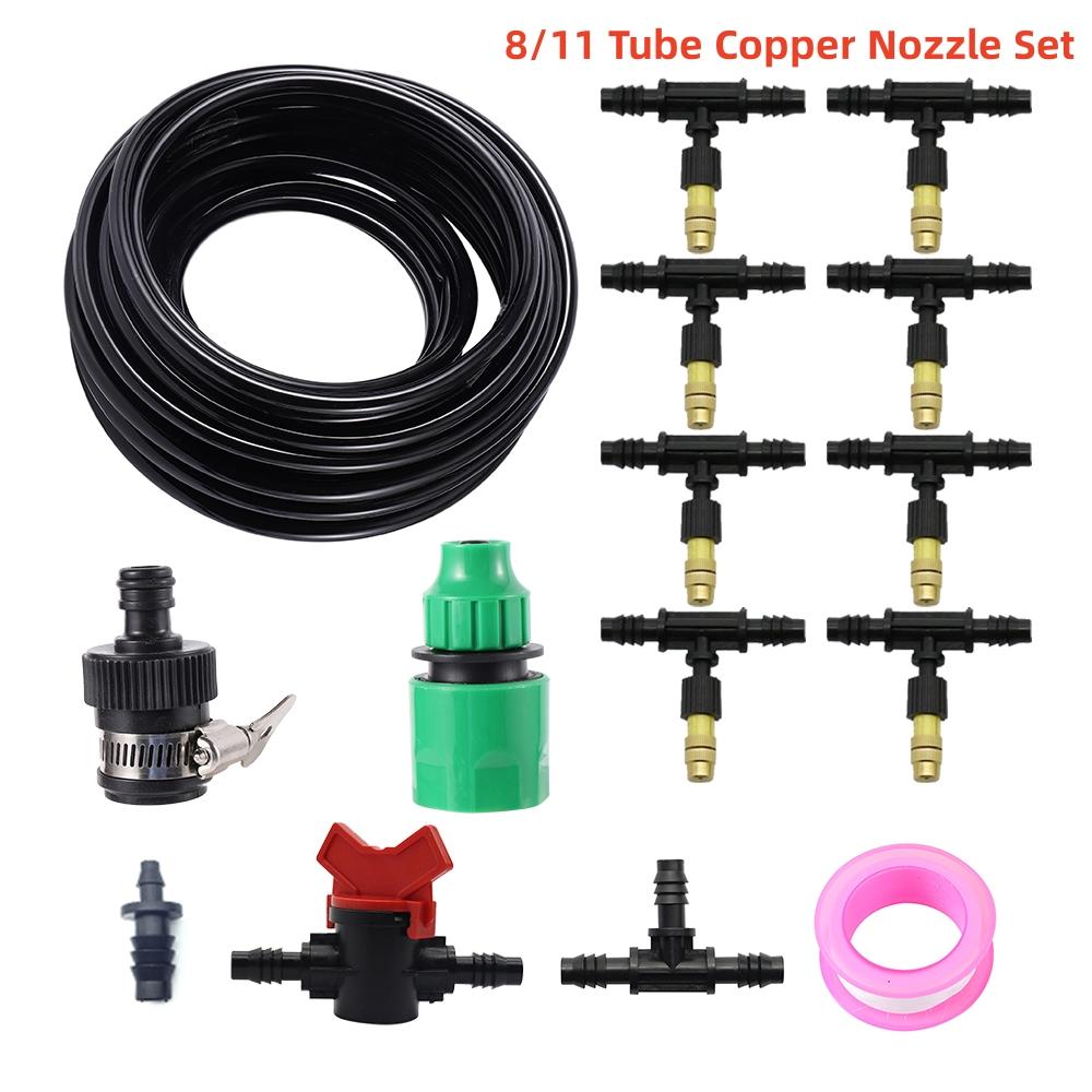 

10m Automatic Irrigation System Kit 8/11mm Waer Hose Watering Valve Adjustable Copper Misting Nozzle For Spraying Dust Reduction