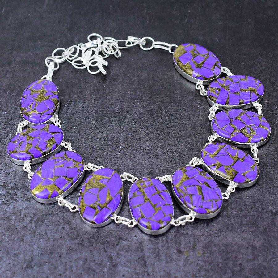 Natürlicher Kupfer-Charoit-Edelstein, handgefertigt, 925er Sterlingsilber, Halskette, 45,7 cm, c3L45