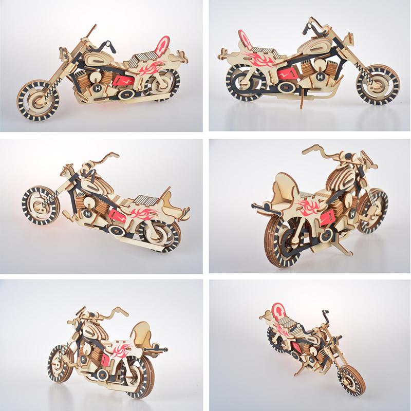 DIY Wooden Car Motorcycle 3D Assembly Model Board Toys Wooden Puzzle Board Car Model Educational Toys Craft Kits Desk Decoration