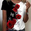 Elegant and Stylish Women's T-shirt with Colorful Roses and a Round Neckline, a Versatile and Refreshing Y2K-style Top for Summer