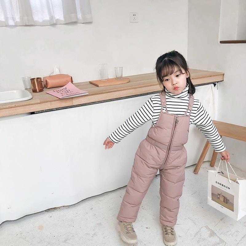 2026 Kids' Down Cotton Pants: Warm Autumn/Winter Overalls for Boys & Girls, Solid Colors.