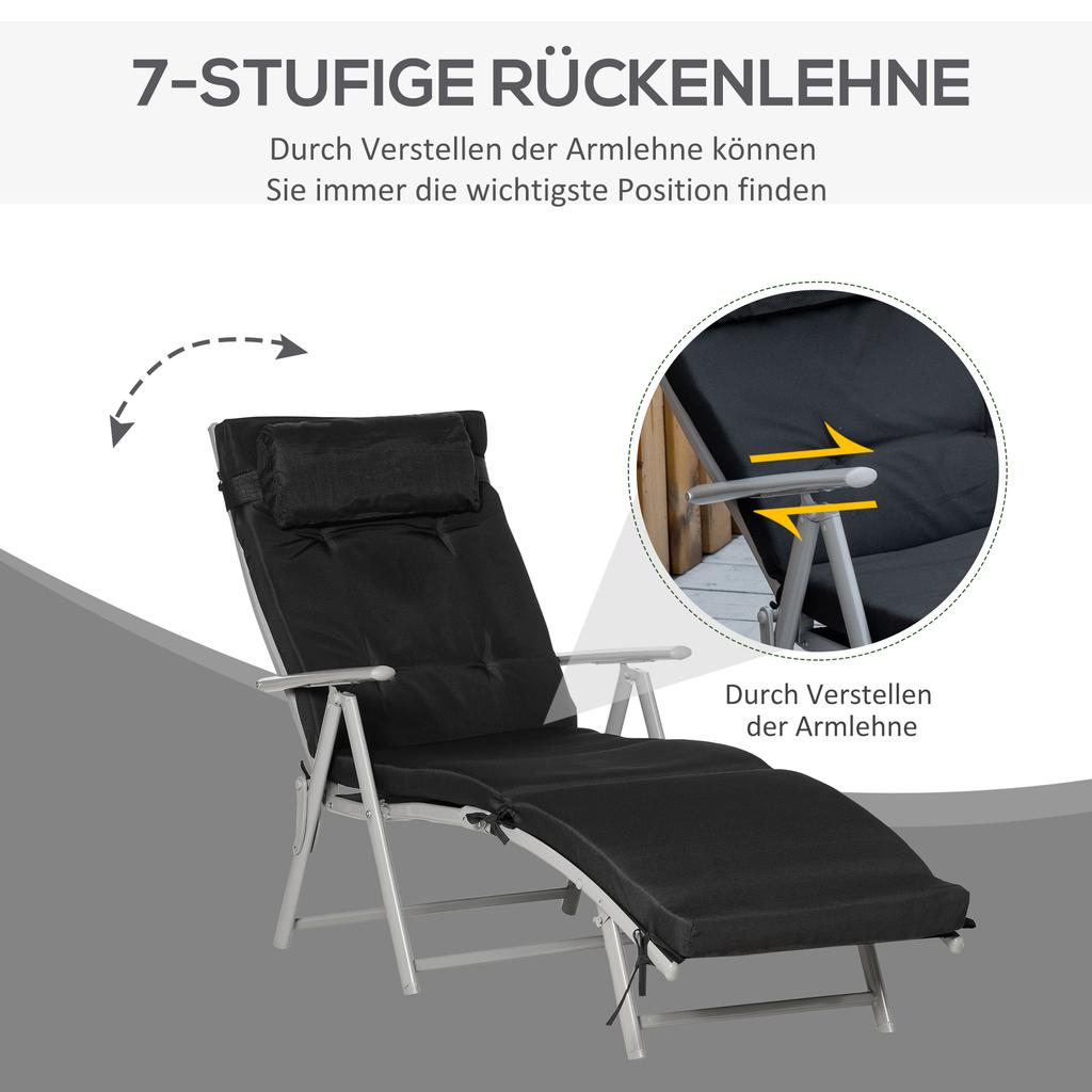 Sun Lounger Foldable Beach Lounger with Headrest Seat Cushion Deck Chair with 7-Position Adjustable Backrest Garden Lounger Relaxing Lounger Up To