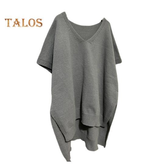 Women Sweater V-Neck Batwing Style Sleeveless Loose Fit Casual Top Solid Color High Low Hem Knit Autumn Winter Sweater Vest
