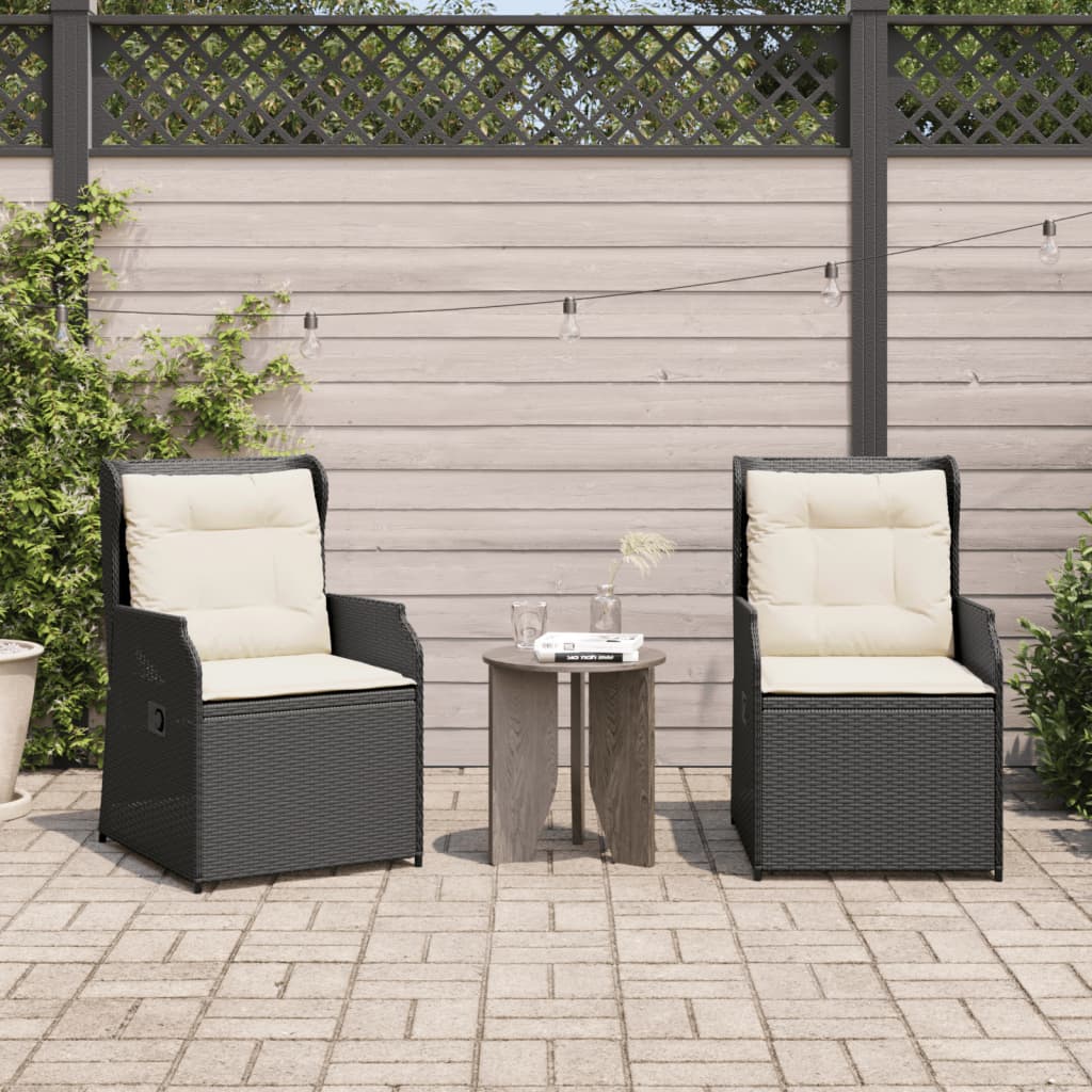 Garden Chair with Cushions 2 Pcs. Adjustable Black Poly Rattan
