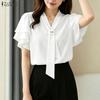 Women Casual V-Neck Ruffles Sleeve Loose Blouse