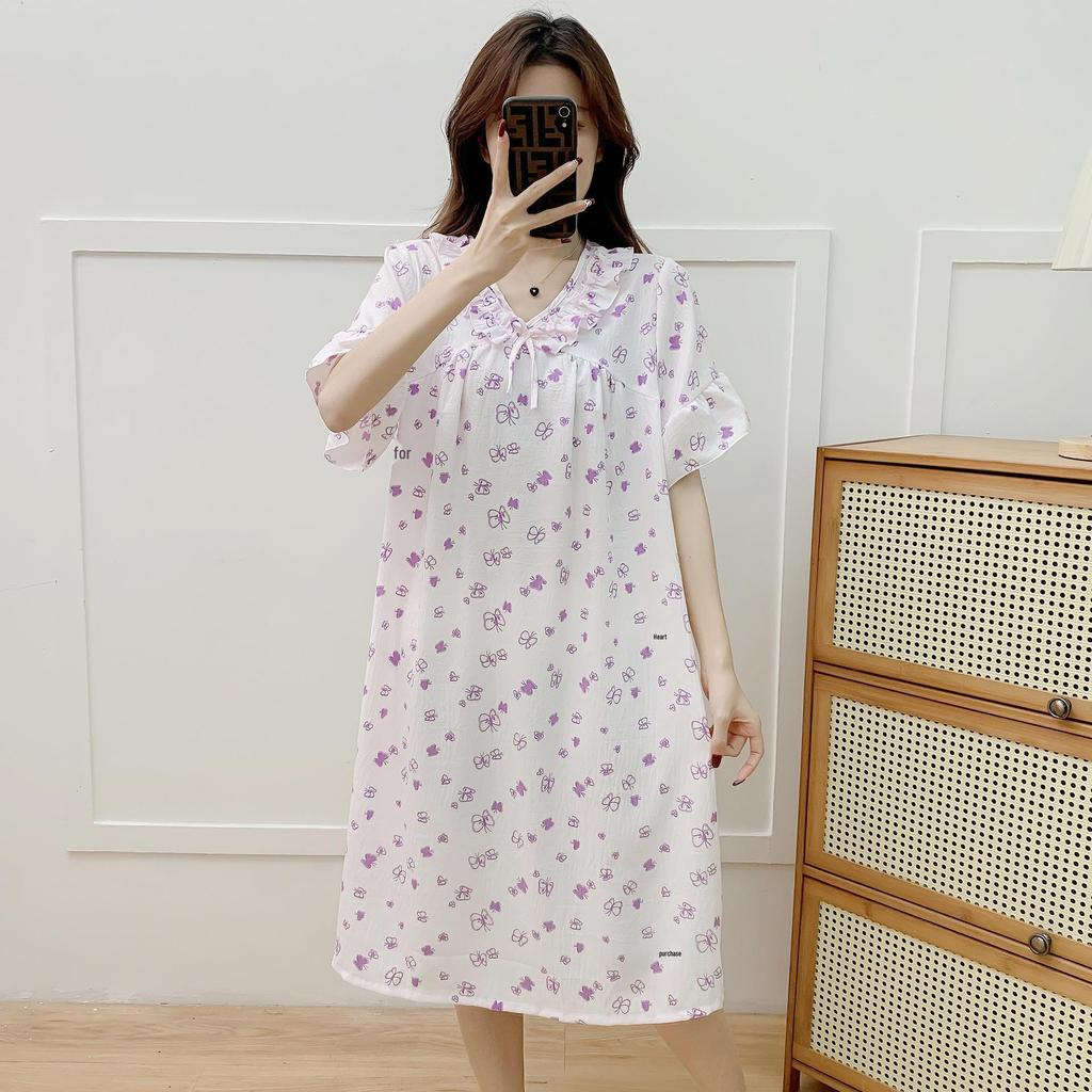Women's Cloud Cotton Short Sleeve Nightgown - Summer Pajamas & Outdoor Sweet Girly Dress Homewear