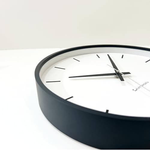 KATOMOKU Plywood Clock, Black, km-49BKRC, Wall Clock with Continuous Second Hand, 30.4cm Diameter (radio-controlled Clock)