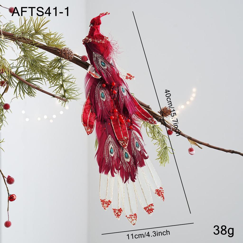 Festive Christmas Peacock Feather Clip Ornament for Home Décor