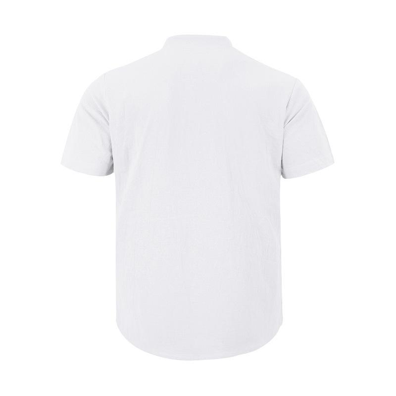 Summer European and American Men's Casual Loose Shirt Casual Stand-up Collar Button-down Linen Short Sleeves