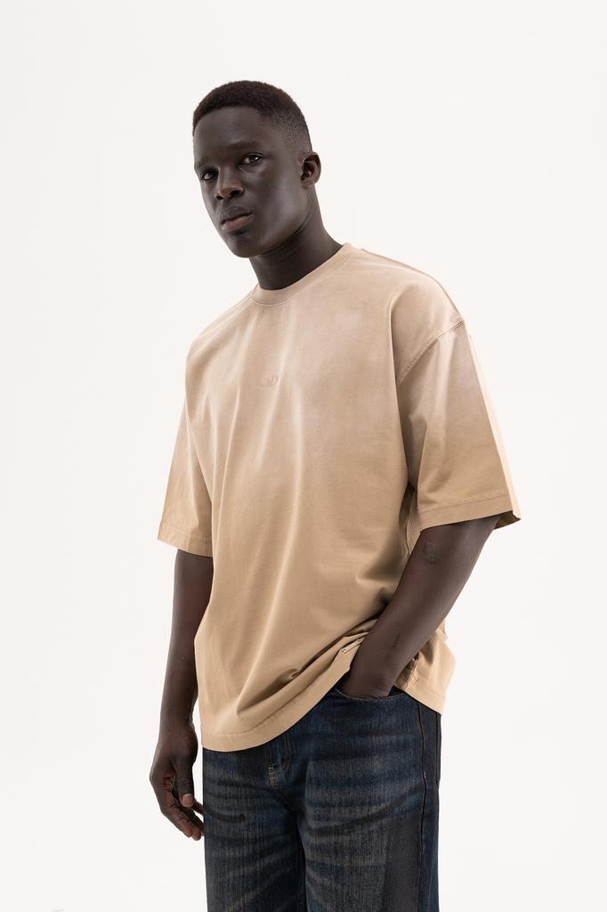 Machinist Men's Oversized T-shirt with a Gradient and Distressed Effect – Dark Beige S