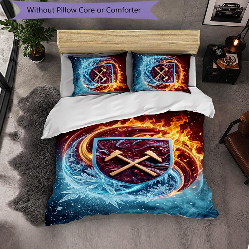 West Ham United Football 3 Piece Bedding Set Soft Duvet Cover Set with Pillowcases Printed Bedroom Decor Set for Home