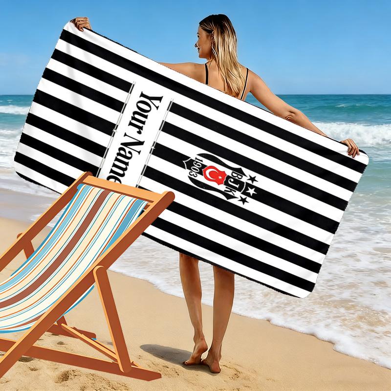 Name Personalisiertes Besiktas Motiv Strandtuch, Großes Weiches Schnelltrocknendes Handtuch für Strand Camping Schwimmen
