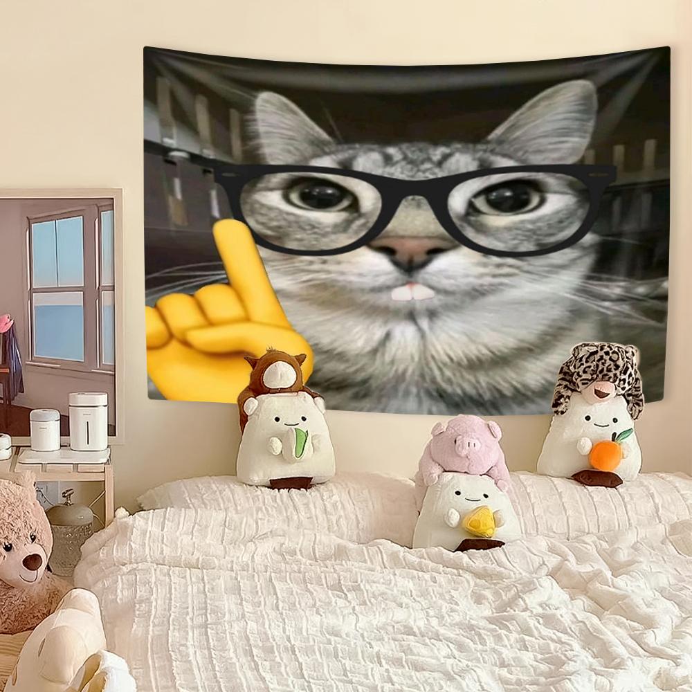 Funny Cat Meme Tapestry Kawaii Animal Home Decor Wall Hanging Tapestries Bedroom Dorm Background Cloth Festival Gift Room Decor