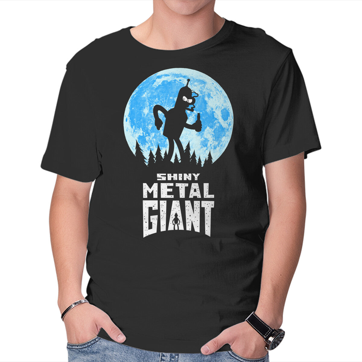 Unisex Crew Neck T-Shirt Shiny Metal Giant Graphic Short Sleeve Casual Tee XL