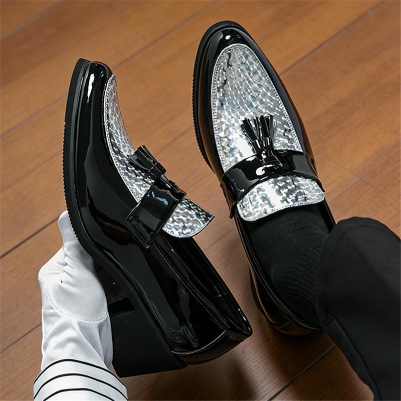 Cuban Trend Mixed Colors Patchwork Tassels Patent Leather Casual Elevator Shoes for Formal Wedding Dress Homecoming Footwear