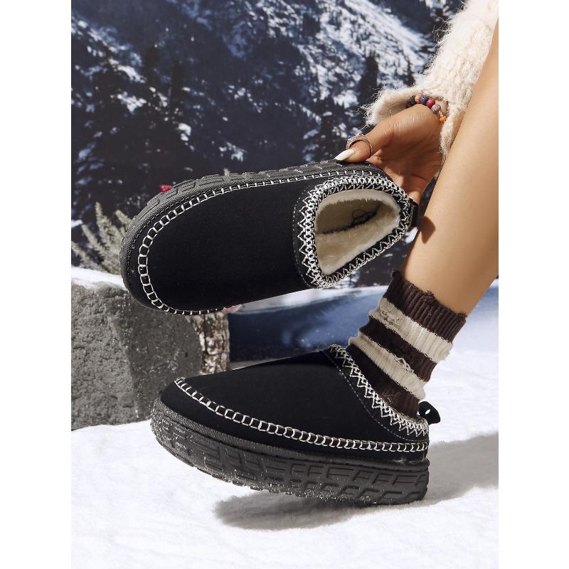2025 Winter Platform Cotton Slippers Women's Plus Size Muffins Fleece Warm Lace Lazy Toe Slippers