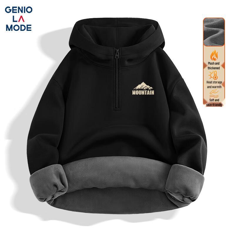 GENIOLAMODE Herren Fleecegefüttertes Kapuzen-Halb-Zip-Pullover-Sweatshirt