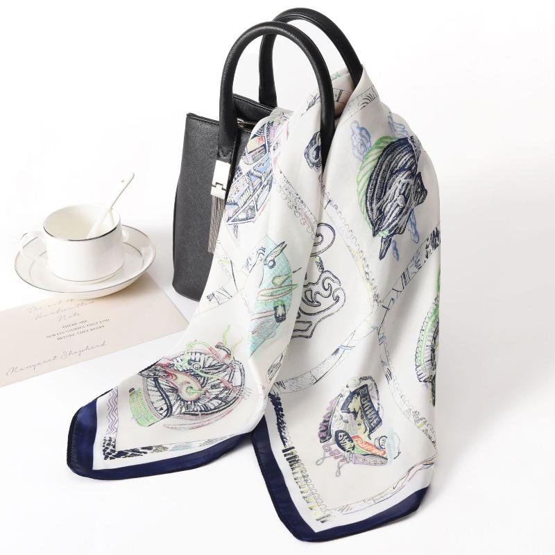 Spring and summer new simulated silk scarf women's versatile high-end sense 70 square scarf fashion printing professional small scarf