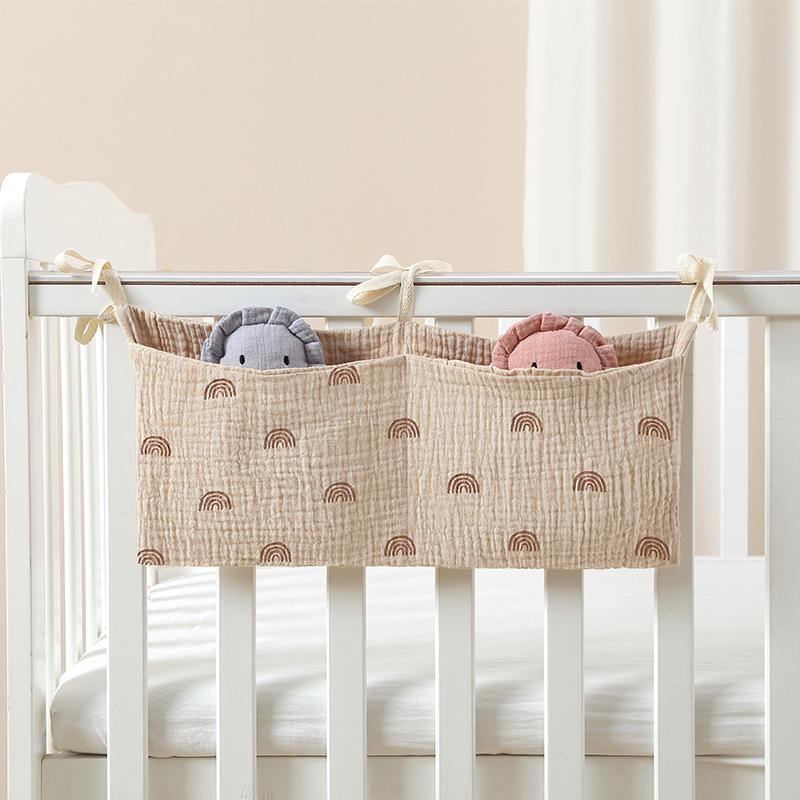 Baby Crib Organizer Cot Caddy Bed Storage Bag 2 Pockets Bedside Hanging Diaper Pure cotton Organizer for Diapers Toys Clothing