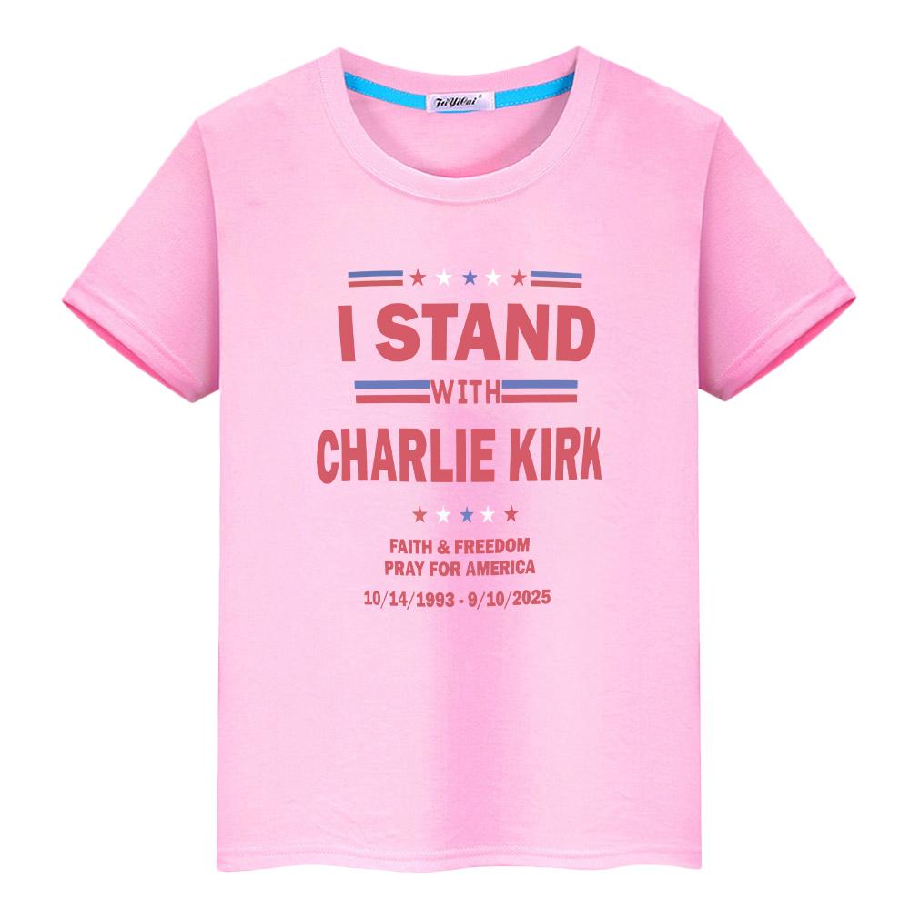Charlie Kirk FREEDOM100%Cotton print Anime Short t shirt for kids boy 10year cartoon Tops Halloween Tees y2k kids clothes girls