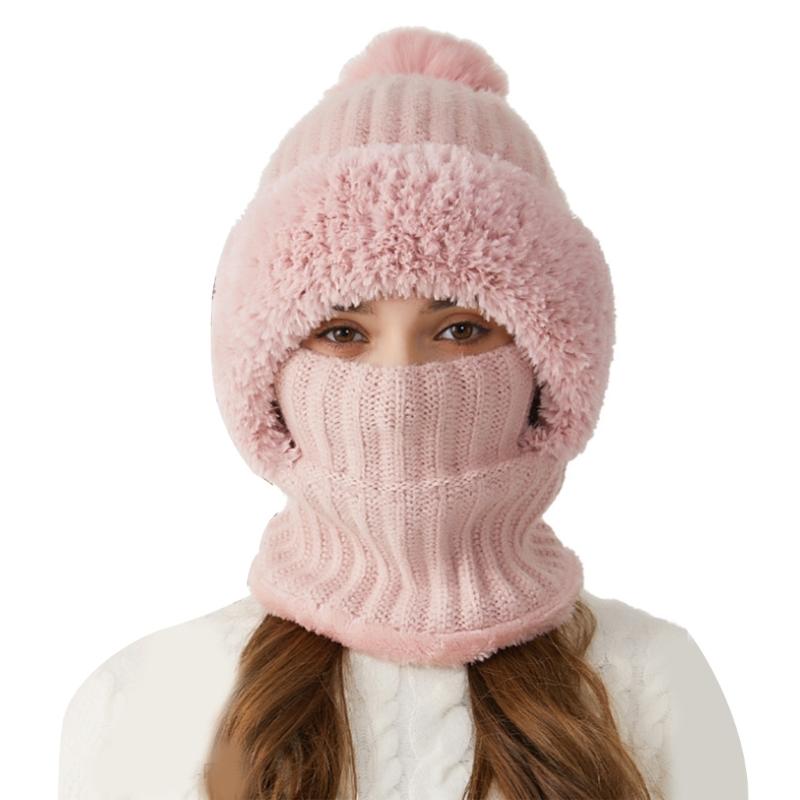 Versatiles Knitted Hat Women Ponytail Hat with Integrated Vintage Neck Warmer for Women with Neck Warmer
