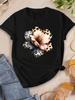 Watercolor Leopard Print Flower Women T-shirt Fashion Graphic Clothing Funny Harajuku T-shirt Female Clothes Tops