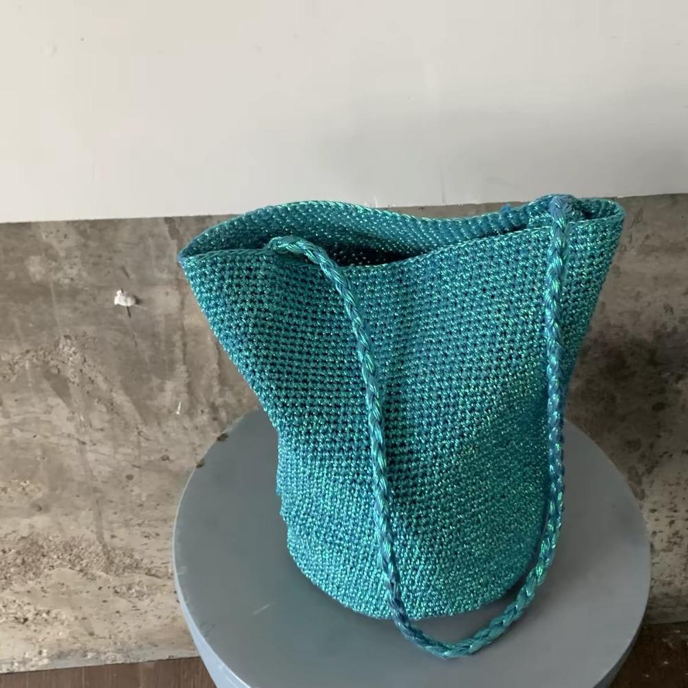 

Explosive Flash Blue Niche Handmade Woven Shoulder Bag Casual Ins Korean Versatile Bucket Bag Handbag Armpit Bag синий