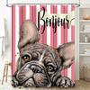 Hallo Französische Bulldogge Rosa Gestreifter Duschvorhang Für Badezimmerdekor Personalisierbare Größe Verfügbar