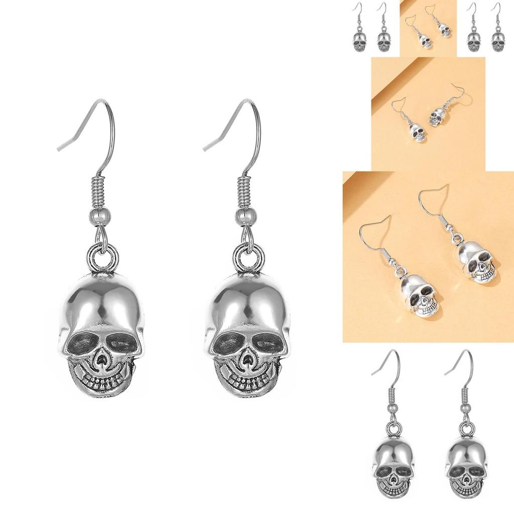 Trendy Fashion Statement Skull Head Pendant Earrings For Women Geometric Design