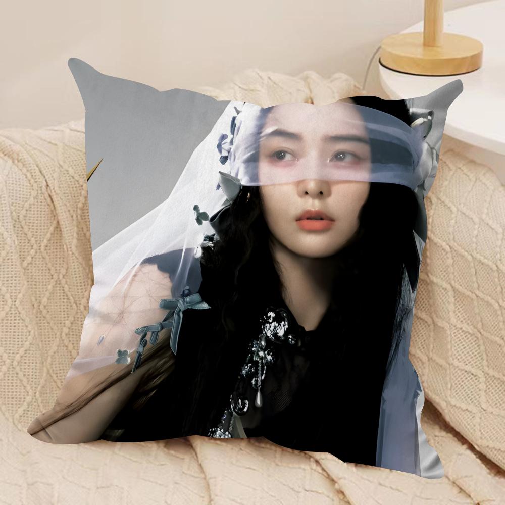 Actress Fan Bingbing Cushion Cover Soft Plush Fabric Double-Sided Printed Sofa Cushion Cover for All Seasons Home Decor Gift