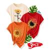 Simple Floral Pattern Three-piece Set for Family, Friends, or Sisters. Printed Fashion Retro Style Women's Summer Casual Sports Top with Round Neck