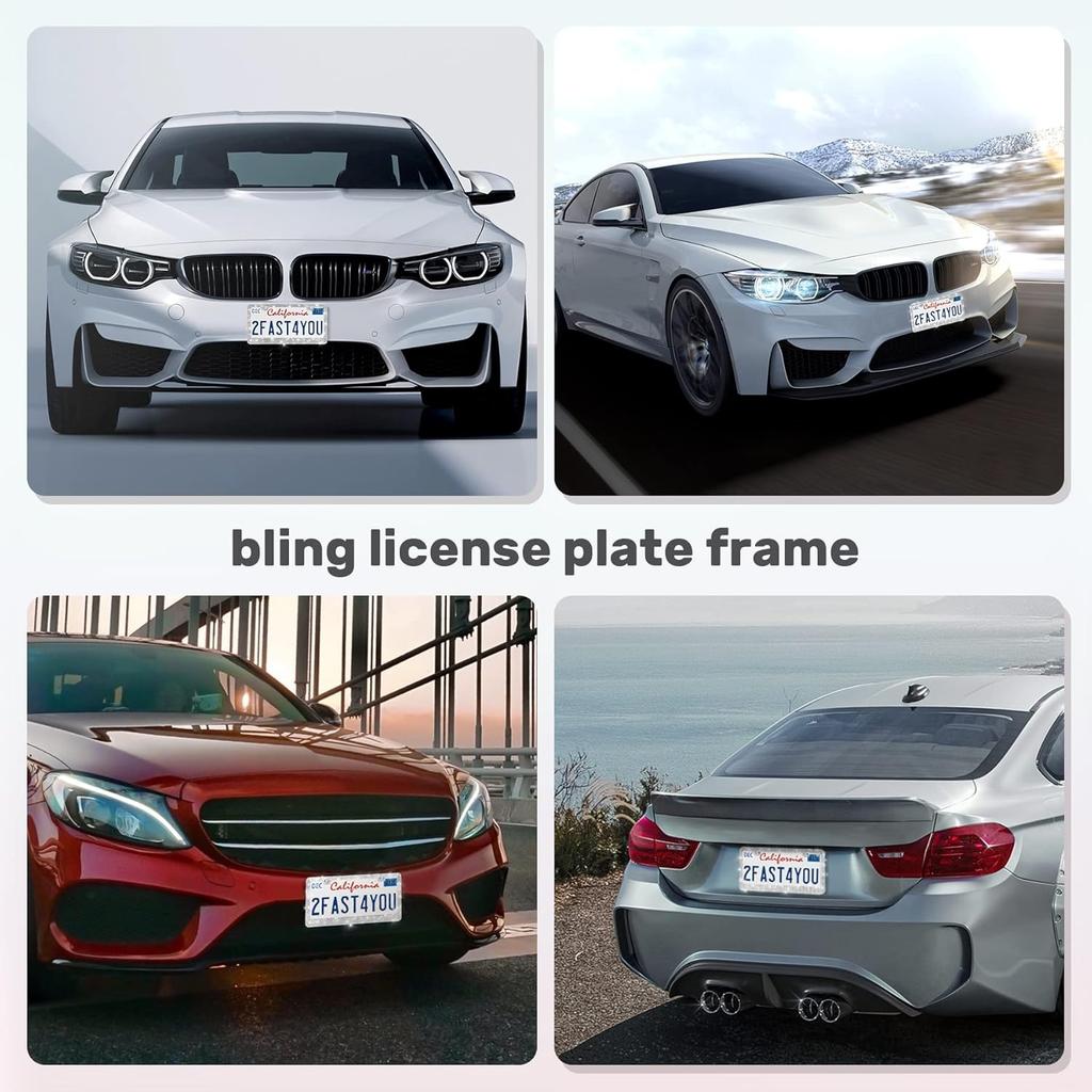 2 Pack Bling License Plate Frames, Sparkly Rhinestone Diamond Car License Plate Cover For Women, Stainless Steel Car Accessories With Glitter Crystal