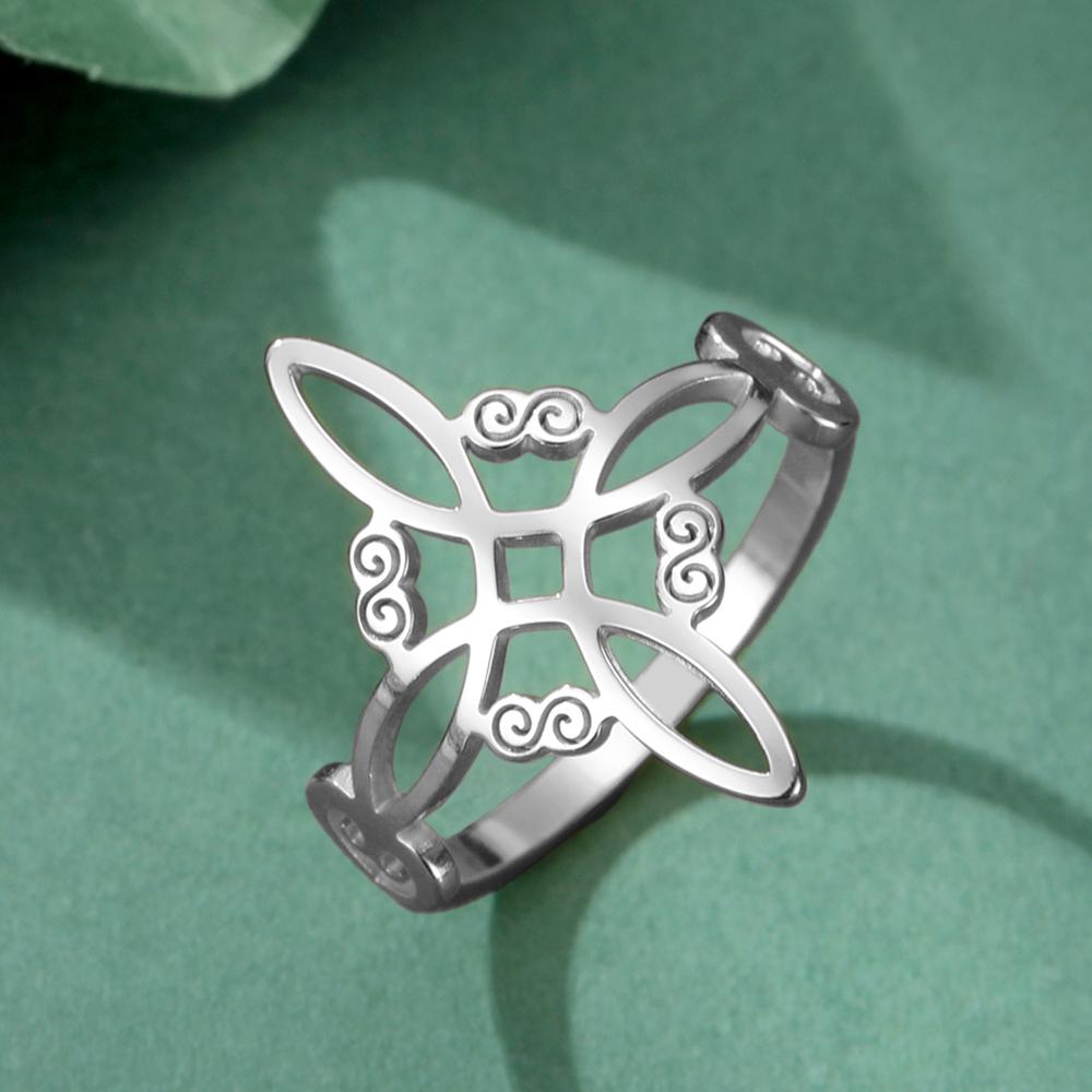 Dawapara Pierścionek damski Węzeł Czarownicy Triquetra Węzeł Trójcy Półksiężyc Pierścionek ze stali nierdzewnej Szczęśliwy Amulet Ochronny Biżuteria Wiccańska 9 gray