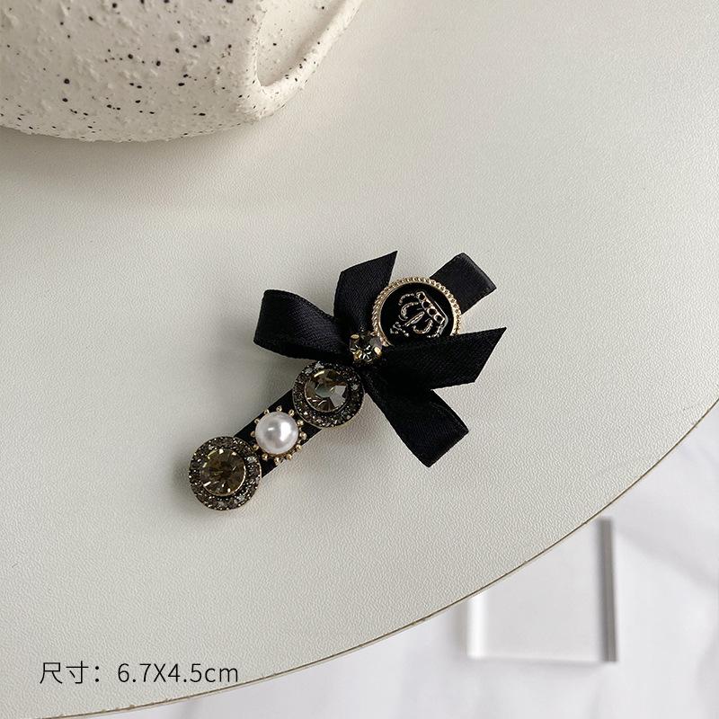 New France Black Bow Pearl Hair Accessories Hair Clips Pins Elegant Daily Bowknot Imitation Pearl Headwear Barrettes Spring Clip