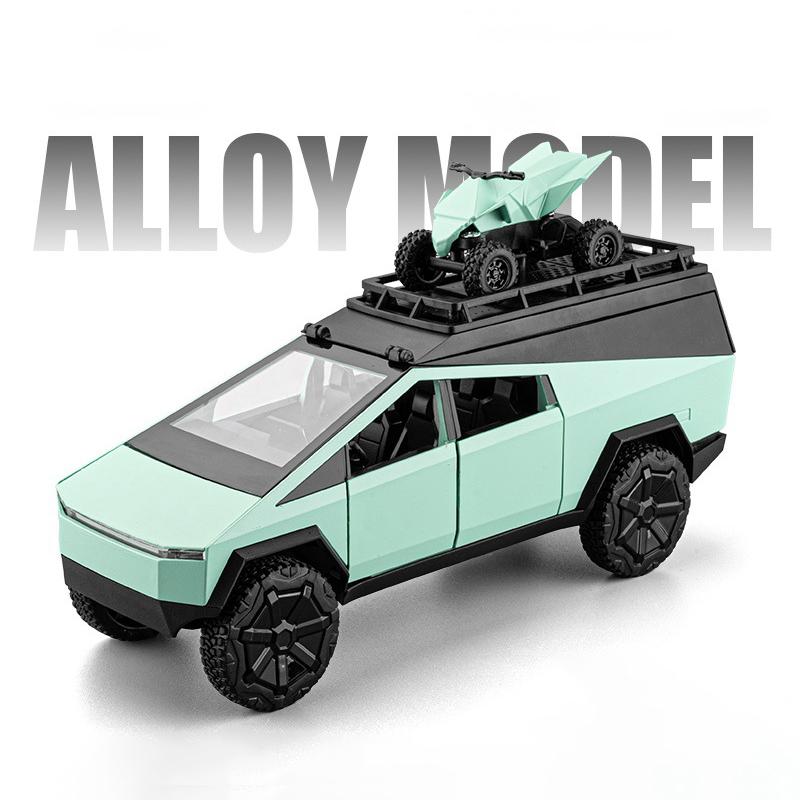 1/32 Tesla Cyber the Truck Pickup Alloy Camping RV Car Model Diecasts Metal Toy Van Motorhome Touring Car Model Sound Light Kids Gifts