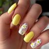 24 Stück Mittlere Geometrische Florale Stil Weiße Gelbe Nagelspitzen, Press-On-Nägel Nagelkunst Zubehör Falsche Nägel
