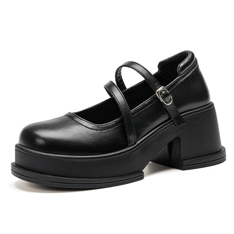 Warrior British Style Small Leather Shoes Fashion Trend Comfortable Breathable Simple Casual Square Heel Mary Jane Shoes 7Cm WXP(WZ)-228301
