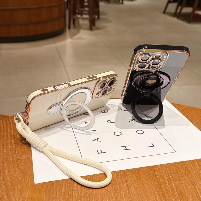 Plating TPU With a wrist strap Case For iPhone16 15 14 13 12 16 Pro Max Plus iPhone11 Covers With Stand Holder Female Girl Women