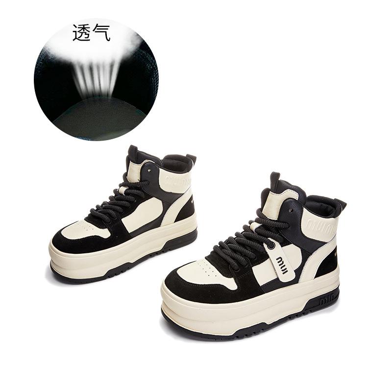 

Кожаные высокие кеды женские 2025 весна новая платформа женская обувь увеличивающая рост белые кеды женские универсальные повседневные одинарные туфли женские 40 чёрный