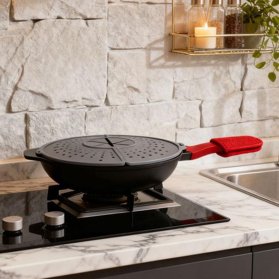 Anti-splash Oil Cover Foldable Silicone Splash Guard for Cooking Pots with Ventilation Steam Release Heat Resistant Lid for Kitchen Use