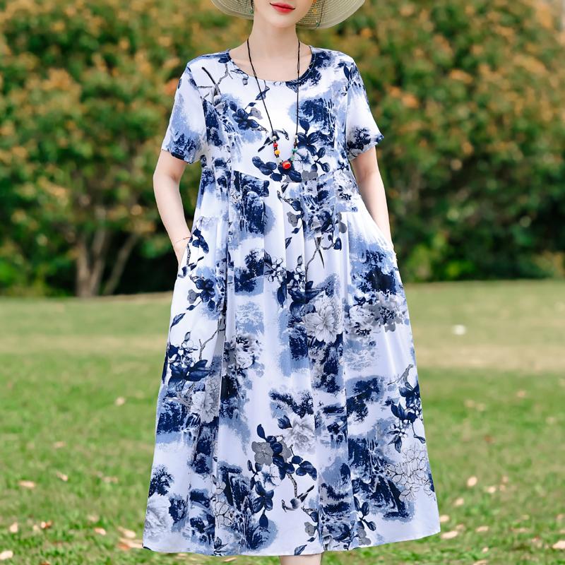 Summer Casual Women's Dresses Vintage Clothes Plus Size Short Sleeve Elegant Long Dress